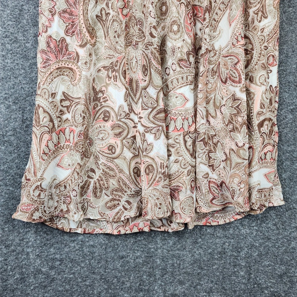 Dressbarn Paisley Midi Skirt Womens Large Tan Brown Coral Elastic Waist Lined - Picture 6 of 8